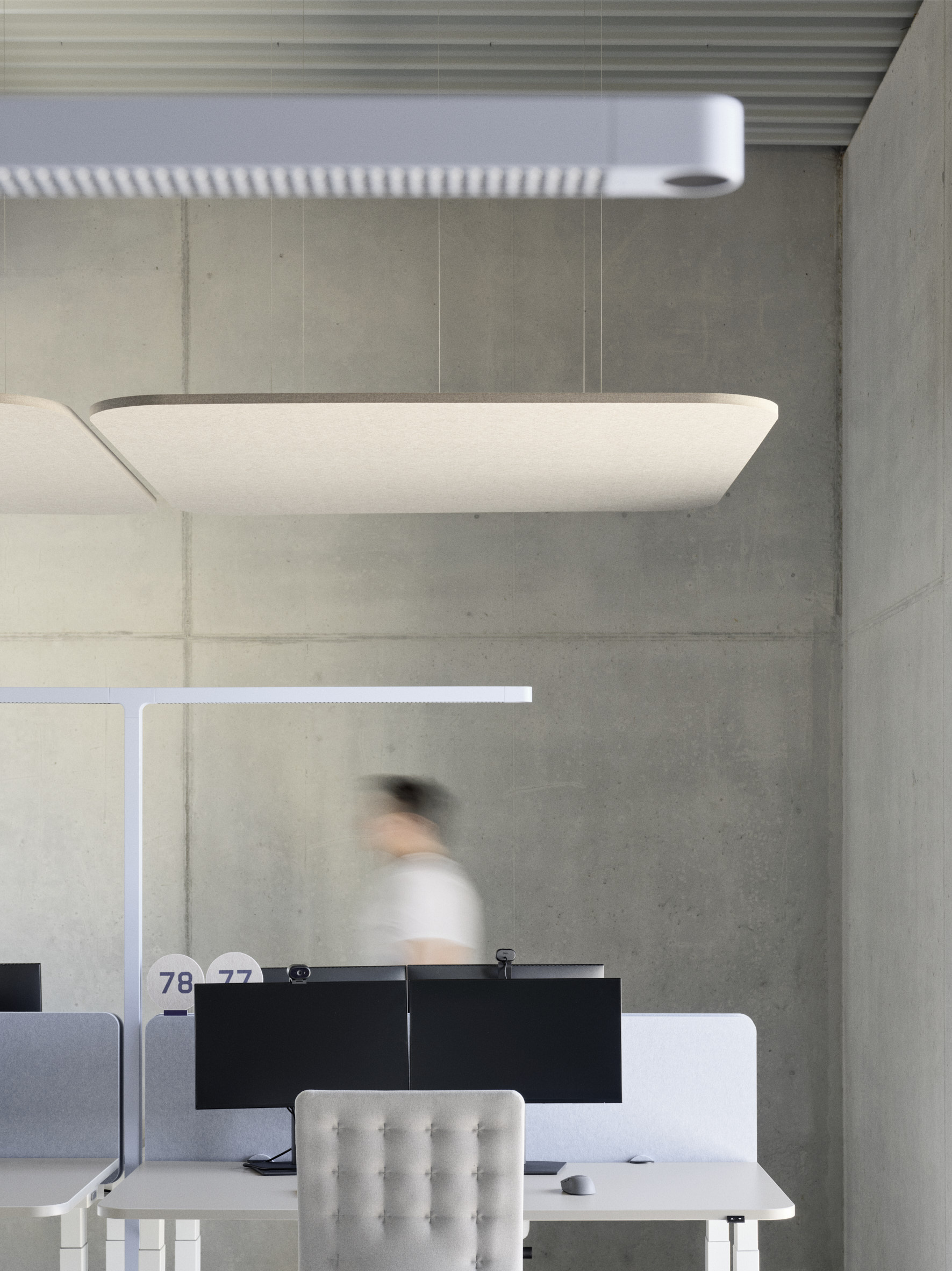 Detailaufnahme Arbeitsplätze mit Leuchte.